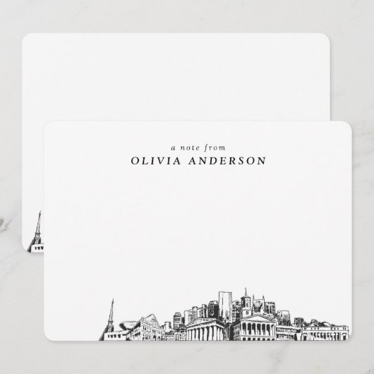 Nashvilleスカイラインスケッチパーソナライズされたノートカード ノートカード (正面/裏面)