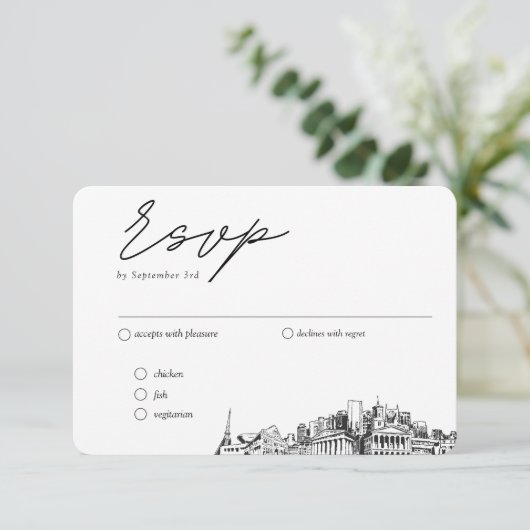 Nashville結婚のRSVP伝統的 Meal Options エンクロージャーカード (スタンド正面)