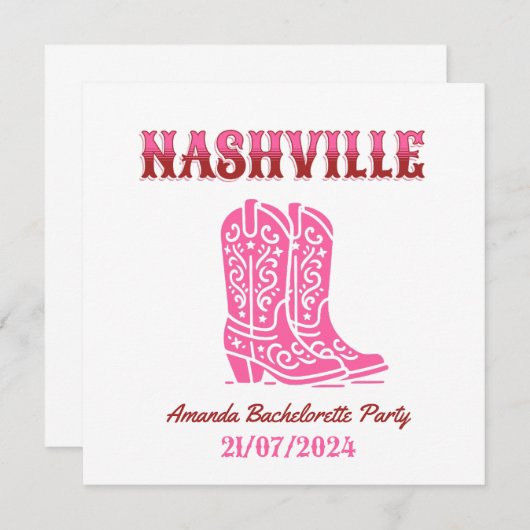 nashville bachelorette party pink cowgirl 招待状 (正面/裏面)