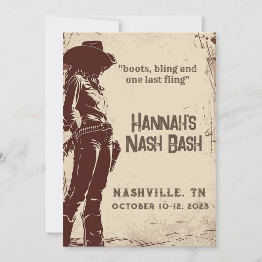 Nashville Boots and Bling Bachelorette 招待状 (正面)