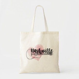 Nashville Guitar watercolor heart design トートバッグ
