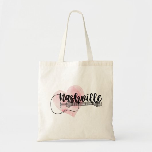 Nashville Guitar watercolor heart design トートバッグ (正面)