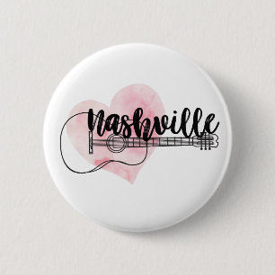 Nashville Guitar watercolor heart design 缶バッジ