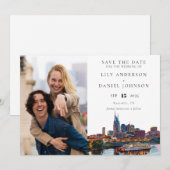Nashville Riverfront Watercolor Photo Wedding セーブザデート (正面/裏面)