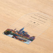 Nashville Riverfront Watercolor Wedding Arch アクリル招待状 (レイダウン)