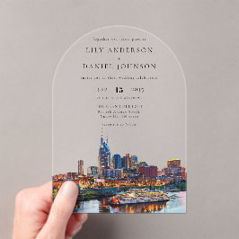 Nashville Riverfront Watercolor Wedding Arch アクリル招待状