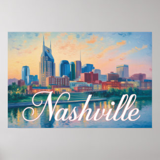 Nashville Tennessee Skyline Impressionist ポスター