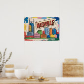 Nashville Tennessee Skyline Pop Art Print ポスター (キッチン)