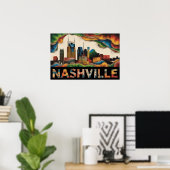 Nashville Tennessee Skyline Surrealist Print ポスター (ホームオフィス)