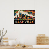 Nashville Tennessee Skyline Surrealist Print ポスター (キッチン)