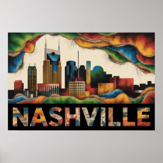 Nashville Tennessee Skyline Surrealist Print ポスター