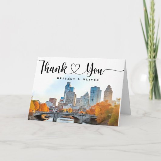 Nashville Tennessee Watercolor Skyline Wedding サンキューカード (正面)