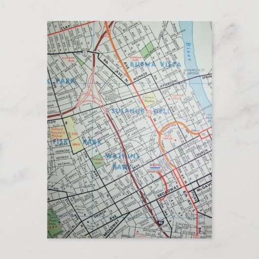 NASHVILLE, TNヴィンテージ地図はがき ポストカード (正面)