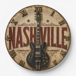 Nashville Vintage Electric Guitar Music Decor ペーパープレート