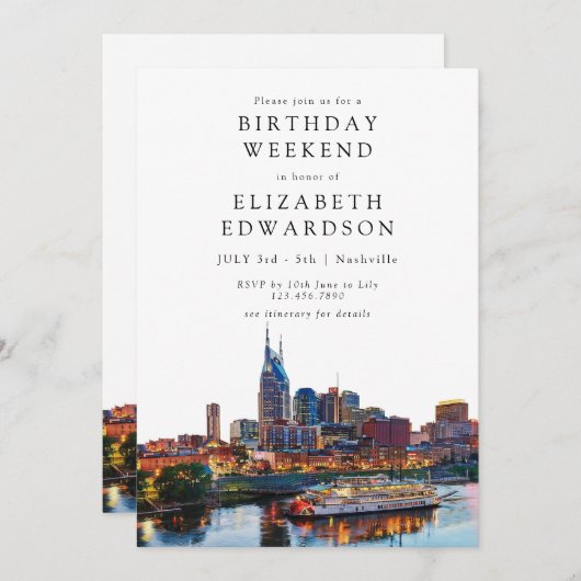 Nashville Watercolor Birthday Weekend 招待状 (正面/裏面)
