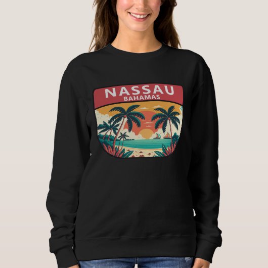 Nassau Bahamas Retro Illustrated Ocean Vintage スウェットシャツ (正面)