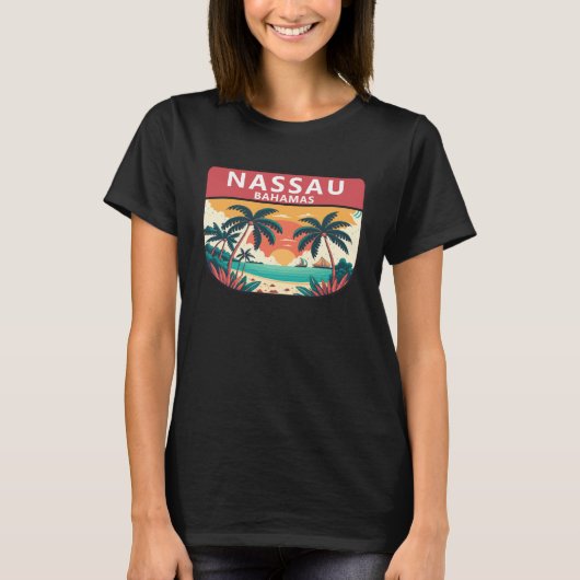 Nassau Bahamas Retro Illustrated Ocean Vintage Tシャツ (正面)