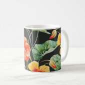 Nasturtium Orange：水色ダークパターン。 コーヒーマグカップ (正面右)