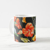 Nasturtium Orange：水色ダークパターン。 コーヒーマグカップ (正面左)