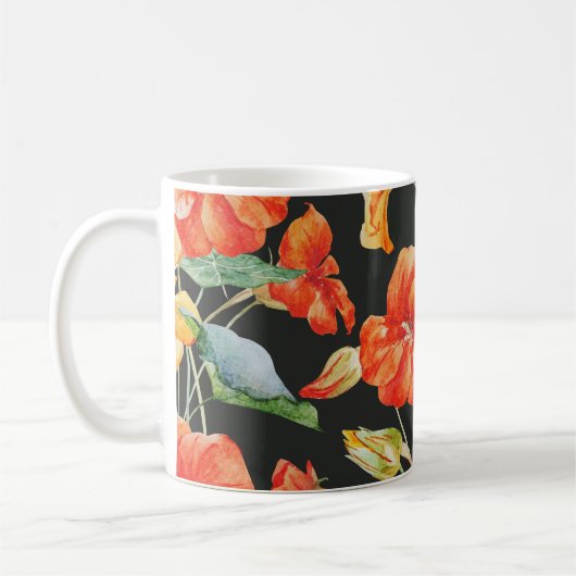 Nasturtium Orange：水色ダークパターン。 コーヒーマグカップ (左)
