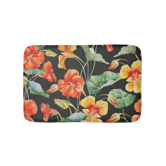 Nasturtium Orange:水色ダークパターン。 バスマット (正面)