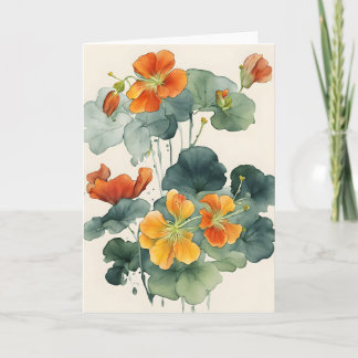Nasturtium - Watercolor flowers カード