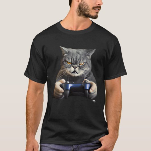 Nasty Gaming Cat With An Evil Look. Gamer Tシャツ (正面)