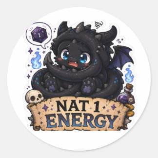 Nat 1 エナジー かわいい ベビードラゴン D&D ステッカー