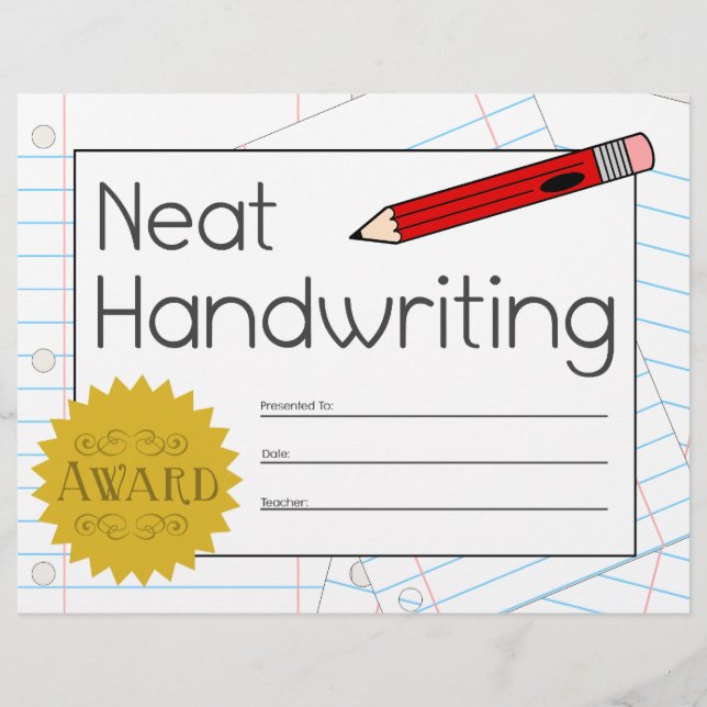 Nat Handwriting Award Certificate - Red Pencil (正面)