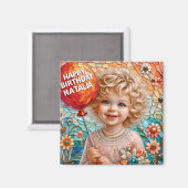 NATALIA~ Happy Birthday ~ Cute Girl Balloon ~  マグネット (正面/裏面)