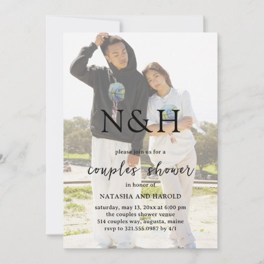 Natashaフォトモノグラムモダンカップルのシャワー 招待状 (正面)
