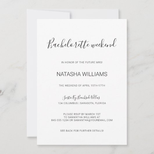 Natasha写真バチェロレッテ週末と旅程 招待状 (正面)