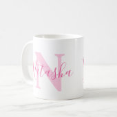 Natasha name meaning and monogram pink text コーヒーマグカップ (正面左)
