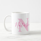 Natasha name meaning and monogram pink text コーヒーマグカップ (左)