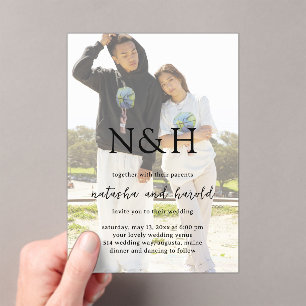 Natasha Photo Monogramモダン結婚's アクリル招待状