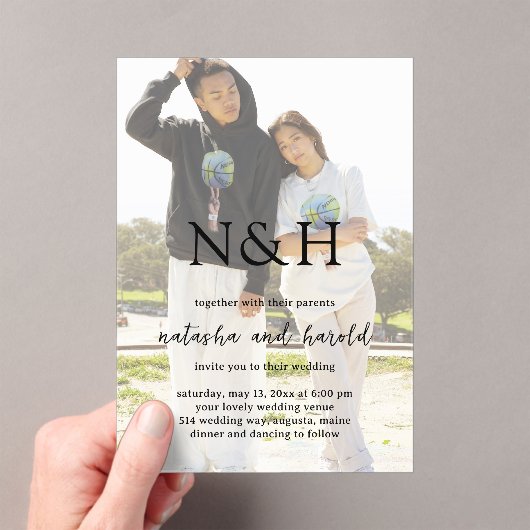 Natasha Photo Monogramモダン結婚's アクリル招待状 (インサイチュ (ポータブル))