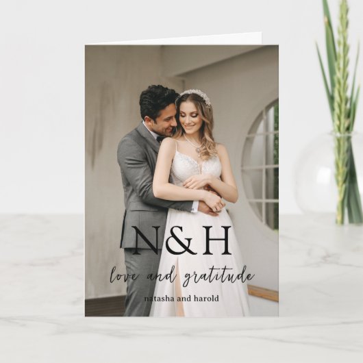 Natasha Photo Monogramモダン結婚's サンキューカード (正面)