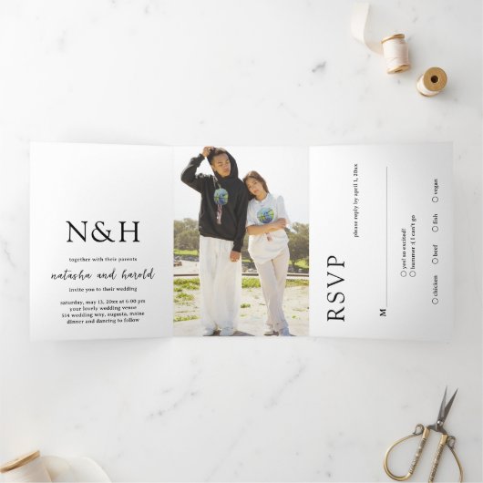 Natasha Photo Monogramモダン結婚's 三つ折り招待状 (内部)
