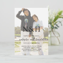 Natasha Photo Monogramモダン結婚's 招待状