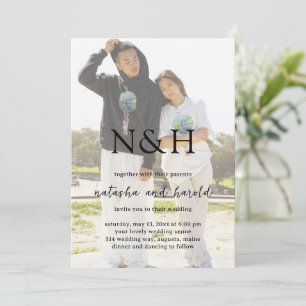 Natasha Photo Monogramモダン結婚's 招待状