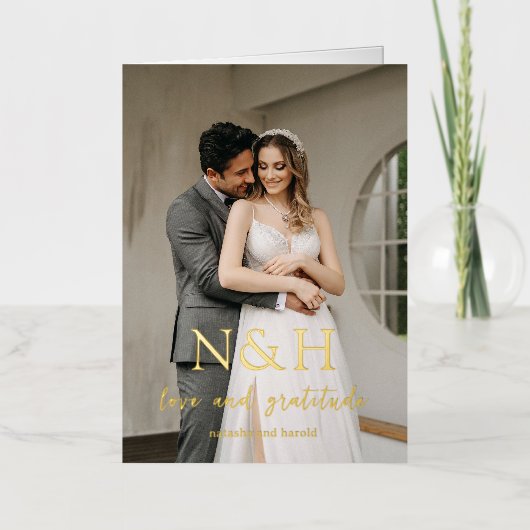 Natasha Photo Monogramモダン結婚's 箔グリーティングカード (正面)