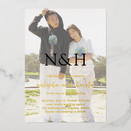 Natasha Photo Monogramモダン結婚's 箔招待状