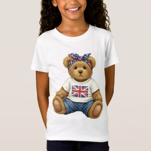 Natasha Uによるイギリス国旗とTシャツのテディ Tシャツ (正面)