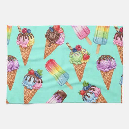 Natasha Usによるアイスクリームの品揃え キッチンタオル (横)