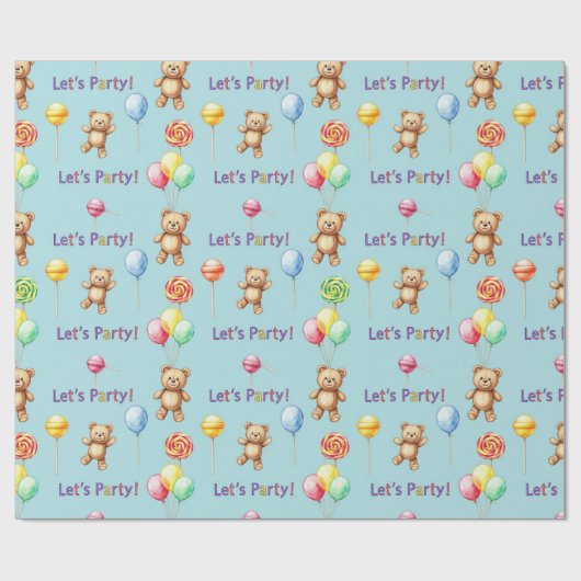 Natasha Usによるテディベア、バルーン、キャンディー ラッピングペーパー (フラット)