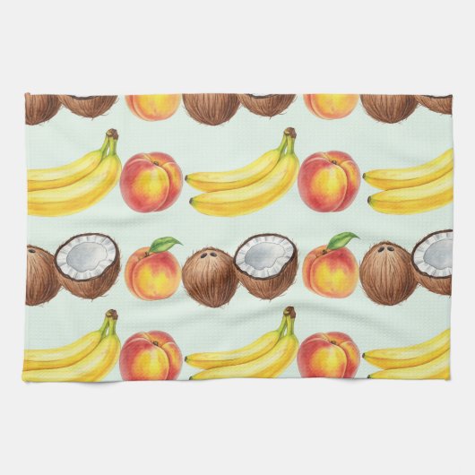 Natasha Usによるバナナ、桃、ココナッツ キッチンタオル (横)