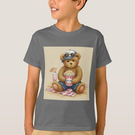 Natasha Usによるビーチ上のポップコーンでテディ Tシャツ (正面)