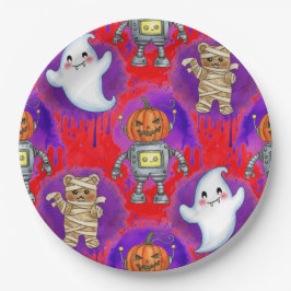 Natasha Usによるミイラ、幽霊、カボチャ ペーパープレート