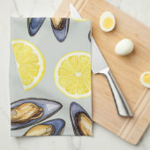 Natasha Usによるムール貝とレモン キッチンタオル (四つ折り)