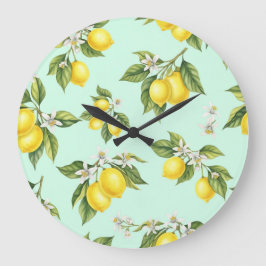 Natasha Usによるレモン付きのブランチ ラージ壁時計